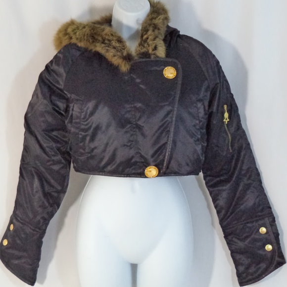 G Unit Jackets & Coats G Unit Cropped Down Jacket Rabbit Fur Trim